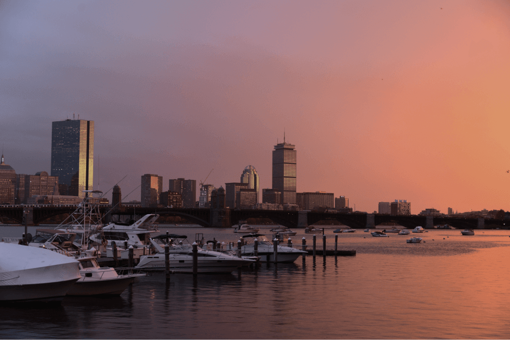 Boston skyline at sunset